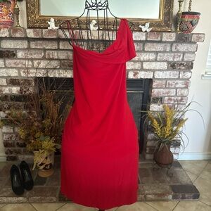 NWOT Laundry by Shelli Seagal 90s red party dress with ruffle up one shoulder